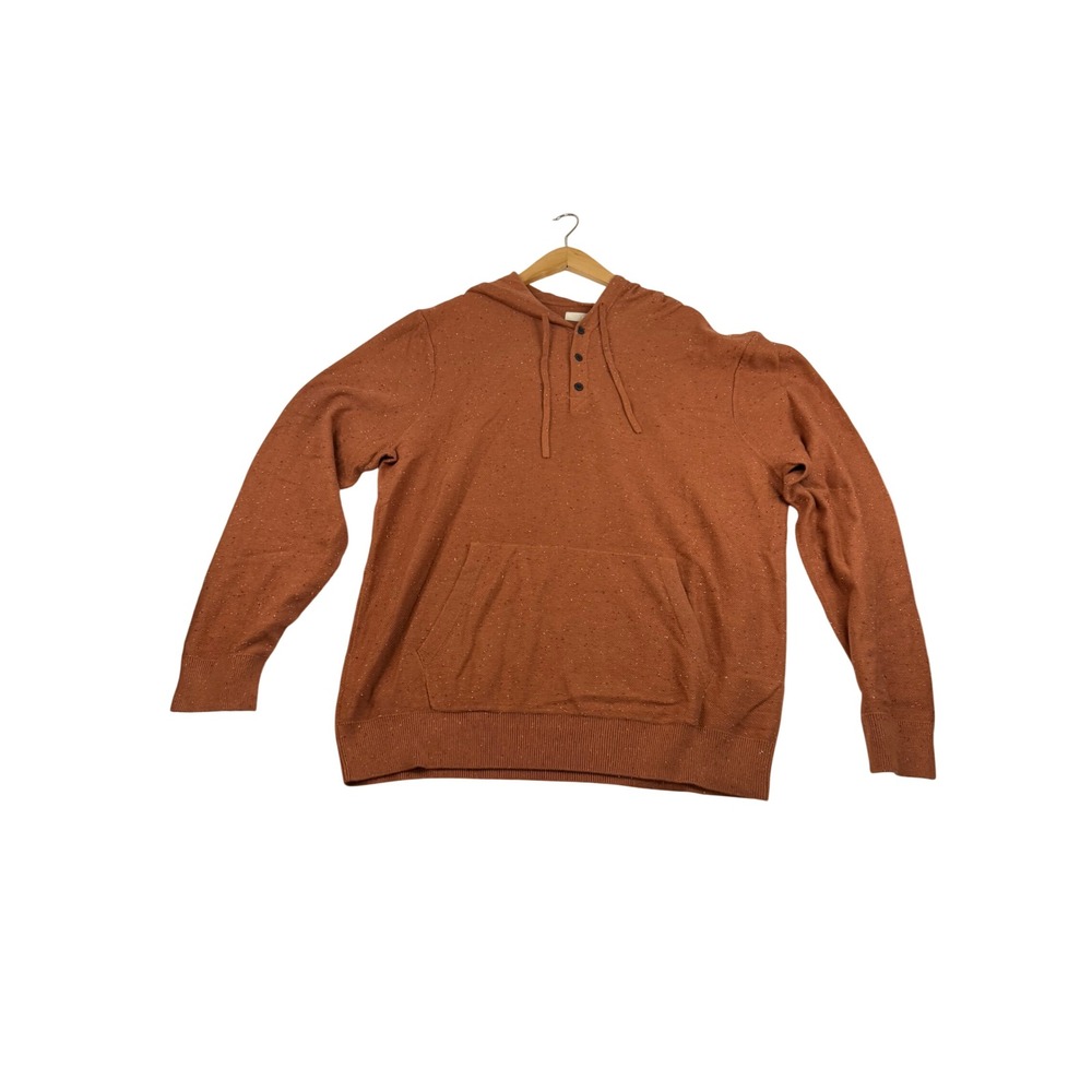 Hawker Rye Mens Jet Cotton Neps Popover Henley Hoodie Burnt Orange XL MGS10252